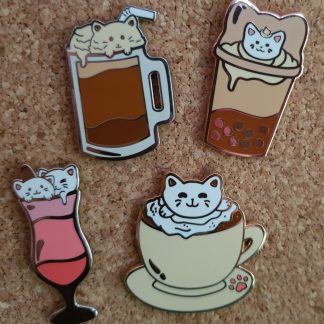 Pack of 4 Cat Café hard enamel pins